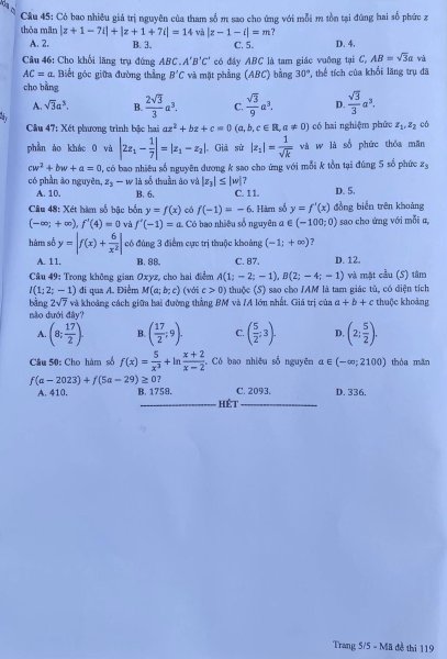 Đề thi THPT Quốc gia môn Toán năm 2024 mã đề 119 5