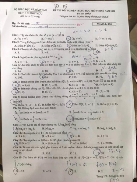 Đề thi THPT Quốc gia môn Toán năm 2024 mã đề 120 1