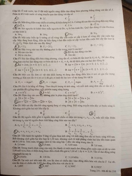 Đề thi THPT Quốc gia môn Vật lí năm 2024 mã đề 210 2