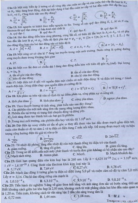 Đề thi THPT Quốc gia môn Vật lí năm 2024 mã đề 212 2