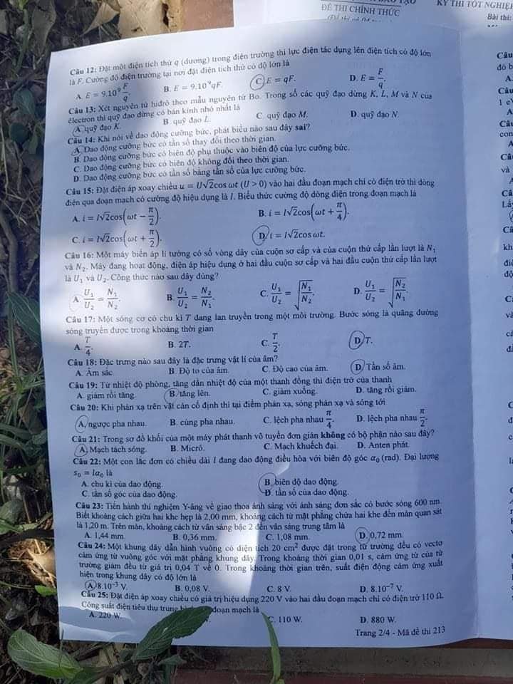 Đề thi THPT Quốc gia môn Vật lí năm 2024 mã đề 213 2