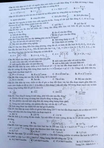Đề thi THPT Quốc gia môn Vật lí năm 2024 mã đề 214 2