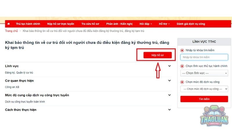 Bước 3: Chọn mục “Nộp hồ sơ”