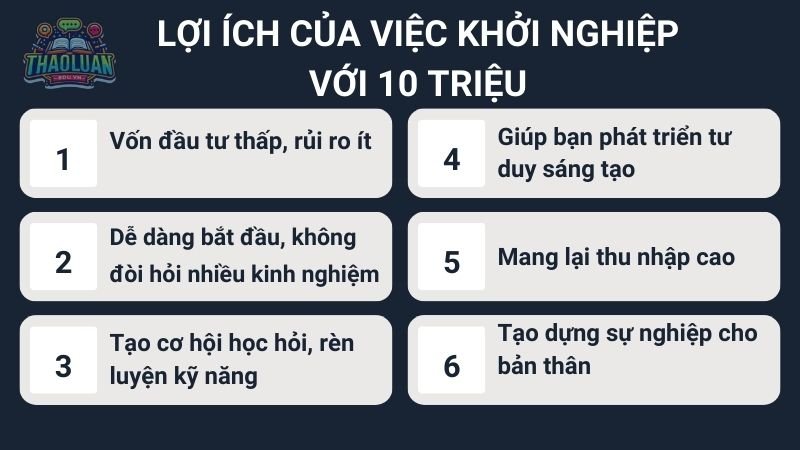 Lợi ích của việc khởi nghiệp với 10 triệu