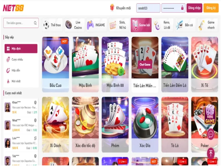 Một số game đang hot tại Net88