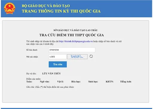 Tra cứu điểm thi THPT 5