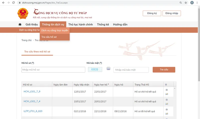 tra cứu hồ sơ dịch vụ công 7
