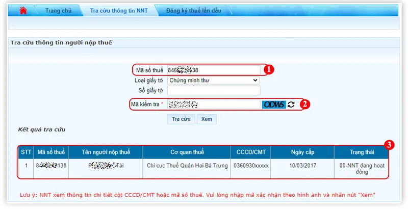 Tra cứu mã số thuế 1