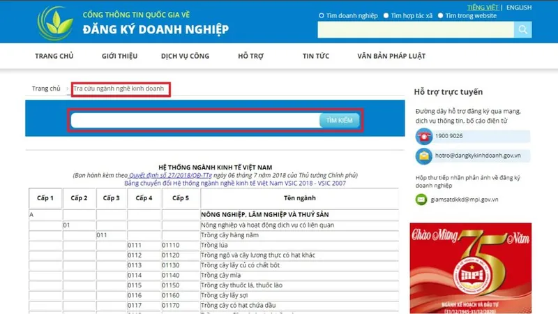 tra cứu ngành nghề kinh doanh 1