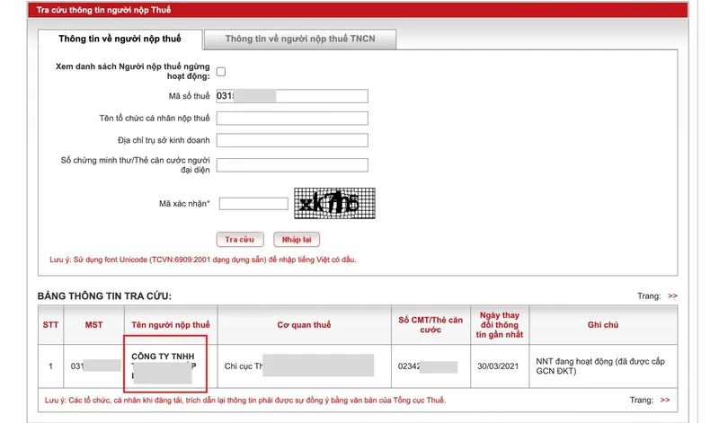 tra cứu người nộp thuế 7